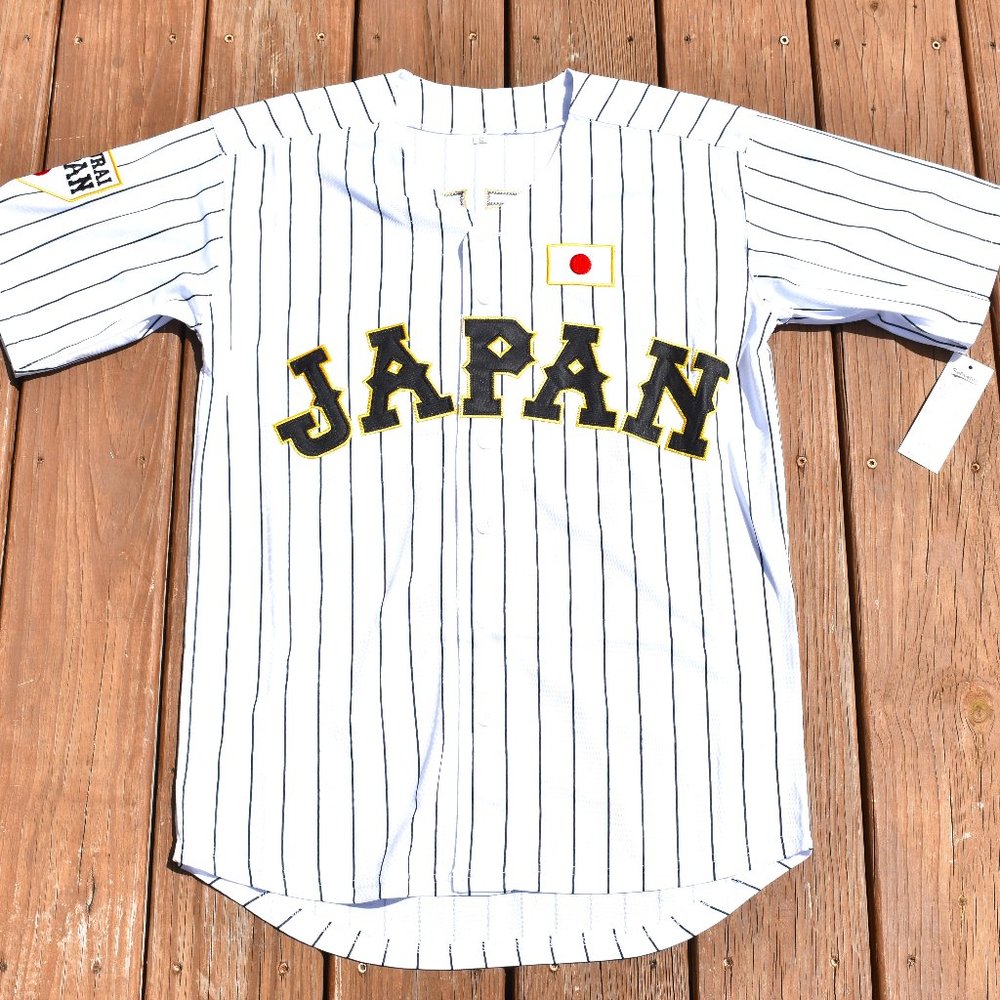 New! Shohei Ohtani Japanese Samurai White Pinstripe Baseball Jersey Men's Medium - Picture 2 of 2